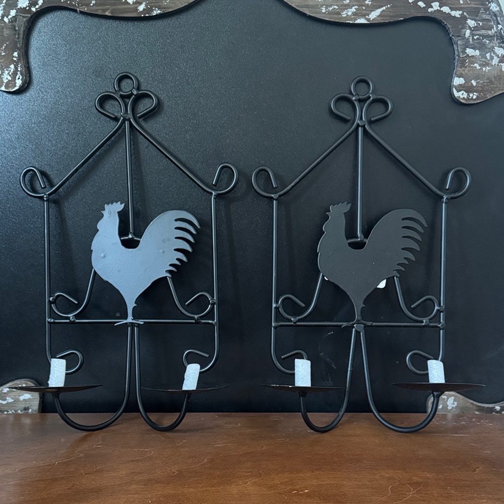 Black Rooster Wall Sconce Set